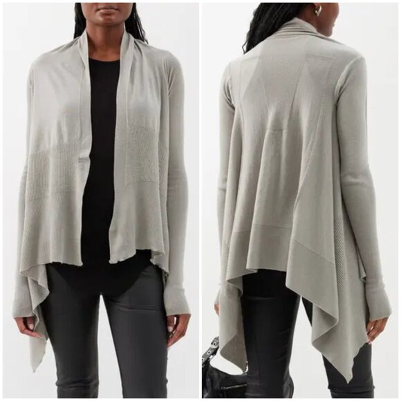 RICK OWENS Babel ss19 Virgin Wool Wrap Cardigan Rasato-Knit size L - Picture 8 of 16